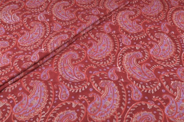 Pre-Cut 2.30m Ruby Red Floral Handblock Printed 100% Pure Soft Cotton Fabric