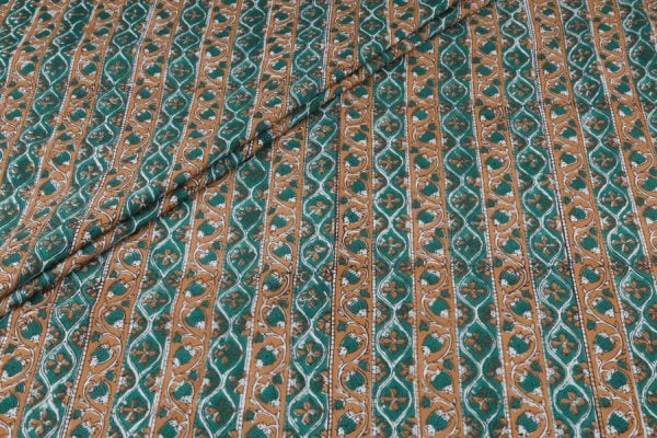 Pine Green Floral Handblock Printed 100% Pure Soft Cotton Fabric