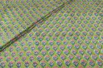 Yellowish Green Floral Handblock Printed 100% Pure Soft Cotton Fabric