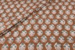 Ginger Brown Floral Handblock Printed 100% Pure Soft Cotton Fabric