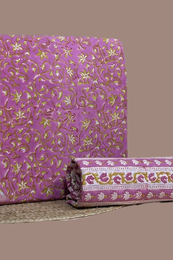 Purple - 2pc Pure Soft Cotton Blockprinted Top and Bottom Fabric Set Purple - 2pc Pure Soft Cotton Blockprinted Top and Bottom Fabric Set - Image 1