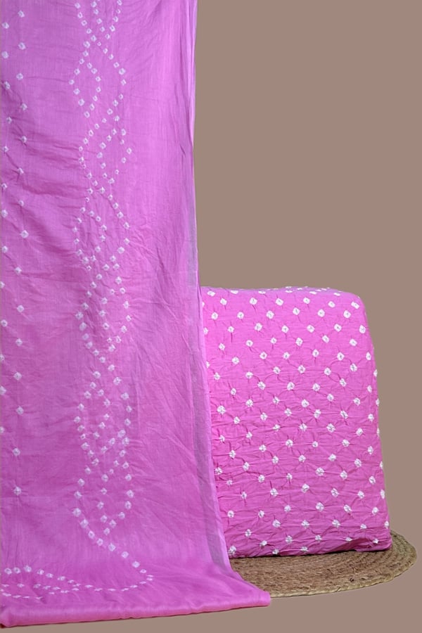 Pink - 2pc Bandhani Cotton Dupatta with Cotton Bandhani Top Fabric Set