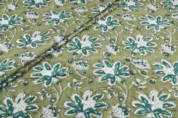 Olive Green Pure Soft Cotton HandBlock Printed Fabric