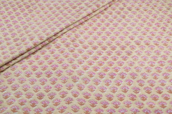 Warm Beige Pure Soft Cotton HandBlock Printed Fabric