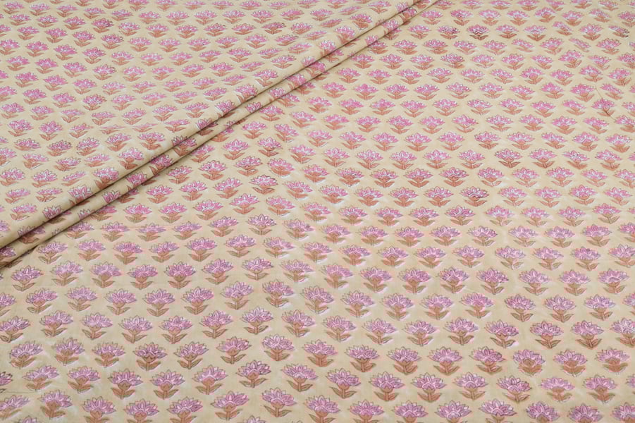 Warm Beige Pure Soft Cotton HandBlock Printed Fabric Warm Beige Pure Soft Cotton HandBlock Printed Fabric - Image 1