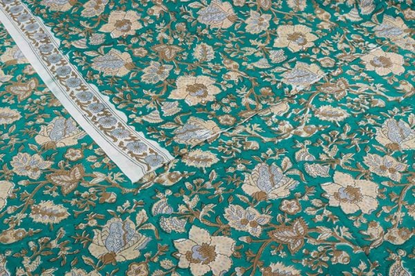 Pre-Cut 1.85m Muted Teal Green Pure Soft Cotton HandBlock Printed Fabric