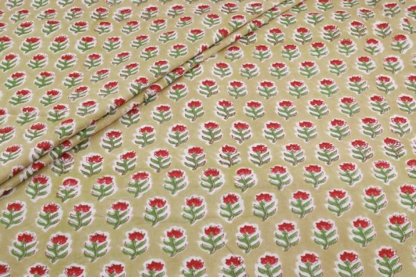 Pre-Cut 1.80m Sage Green Pure Soft Cotton HandBlock Printed Fabric