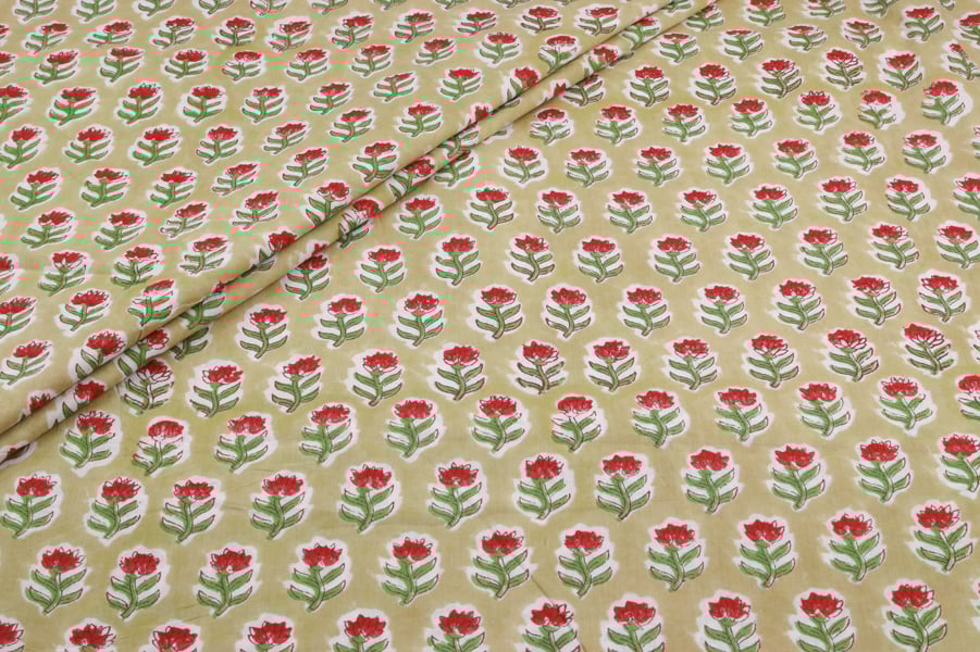 Sage Green Pure Soft Cotton HandBlock Printed Fabric Sage Green Pure Soft Cotton HandBlock Printed Fabric - Image 1