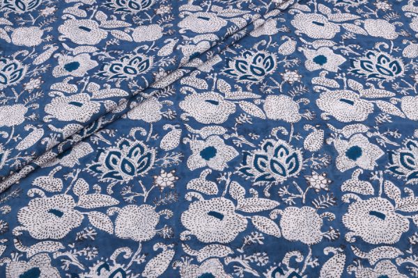 Pre-Cut 2.30m Deep Navy Blue Pure Soft Cotton HandBlock Printed Fabric
