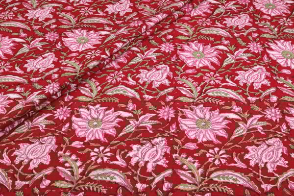 Cherry Red Pure Soft Cotton HandBlock Printed Fabric
