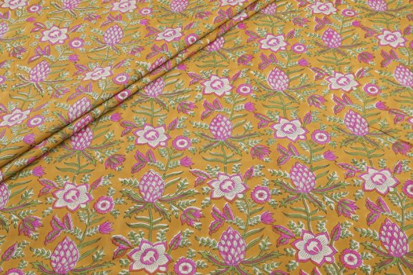 Golden Yellow Pure Soft Cotton HandBlock Printed Fabric