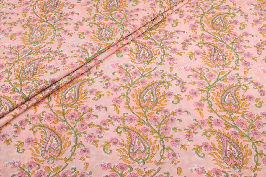 Soft Rose Pink Pure Soft Cotton HandBlock Printed Fabric Soft Rose Pink Pure Soft Cotton HandBlock Printed Fabric - Image 1
