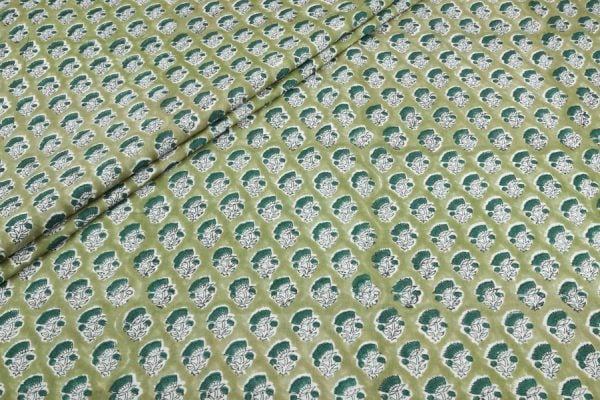 Pre-Cut 1.60m Olive Green Pure Soft Cotton HandBlock Printed Fabric
