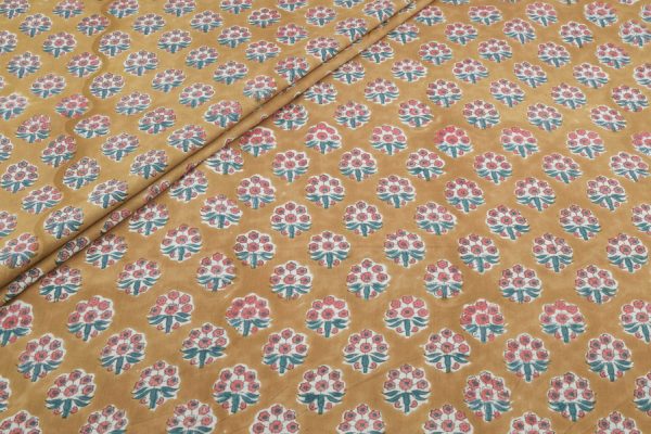 Camel Yellow Pure Soft Cotton HandBlock Printed Fabric
