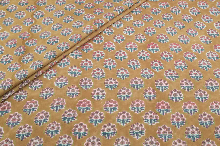 Camel Yellow Pure Soft Cotton HandBlock Printed Fabric Camel Yellow Pure Soft Cotton HandBlock Printed Fabric - Image 1