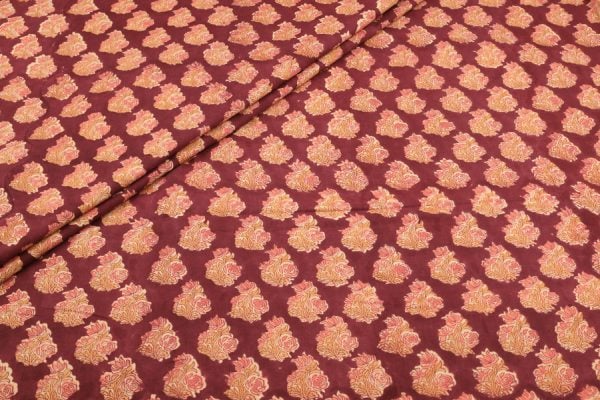 Pre-Cut 2.20m MaroonRed Pure Soft Cotton HandBlock Printed Fabric