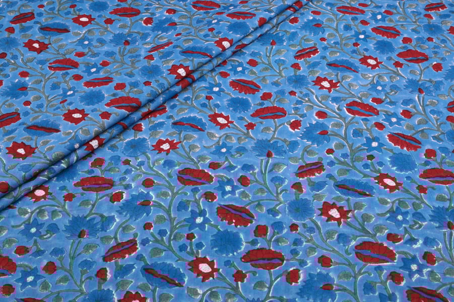 Blue Energy Pure Soft Cotton HandBlock Printed Fabric Blue Energy Pure Soft Cotton HandBlock Printed Fabric - Image 1