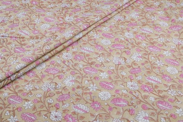 Pre-Cut 2m Soft Taupe Pure Soft Cotton HandBlock Printed Fabric