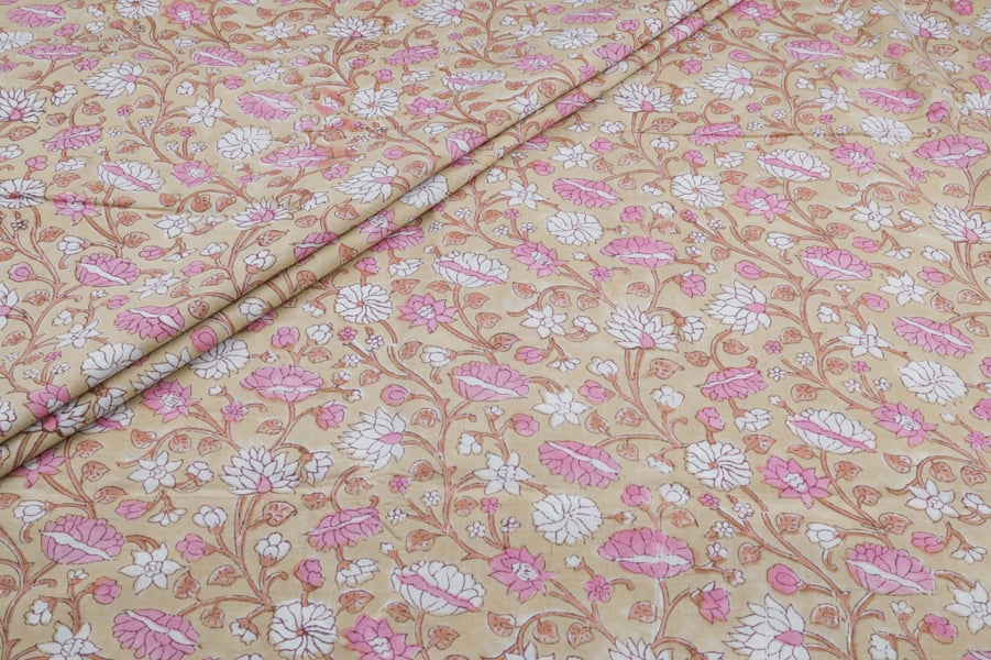 Soft Taupe Pure Soft Cotton HandBlock Printed Fabric Soft Taupe Pure Soft Cotton HandBlock Printed Fabric - Image 1