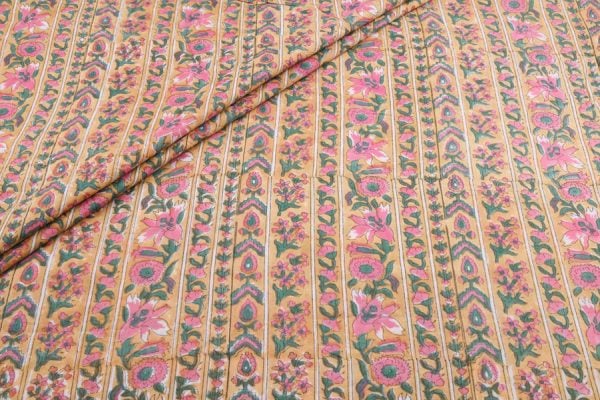 Mustard Beige Pure Soft Cotton HandBlock Printed Fabric