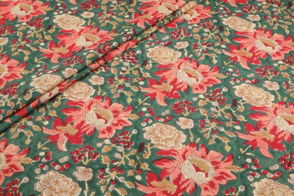 Emerald Green Pure Soft Cotton HandBlock Printed Fabric