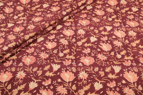 Rust Maroon Pure Soft Cotton HandBlock Printed Fabric