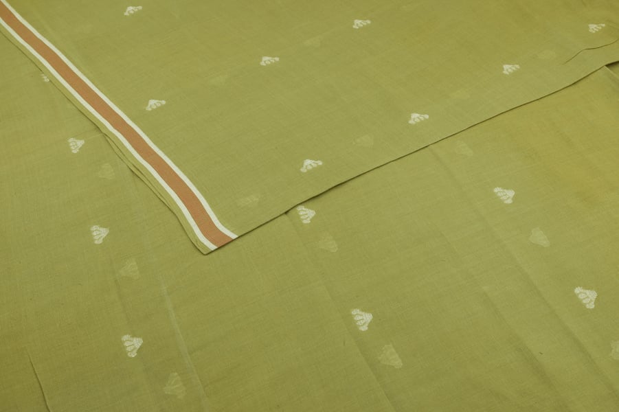 Olive Green Authentic HandLoom Woven Design Flowy Soft Cotton Fabric Olive Green Authentic HandLoom Woven Design Flowy Soft Cotton Fabric - Image 1