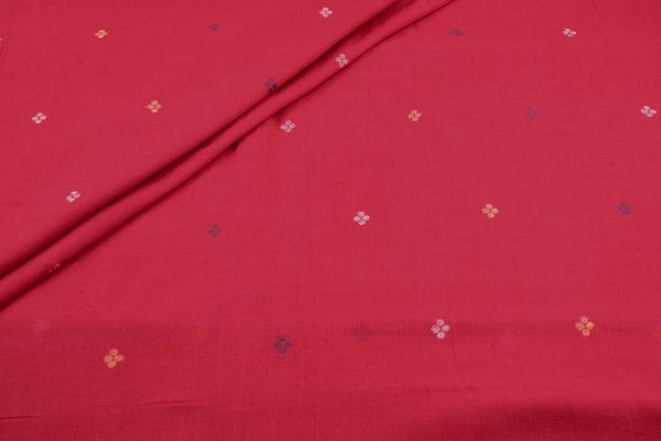 Bright Red Authentic HandLoom Woven Design Flowy Soft Cotton Fabric