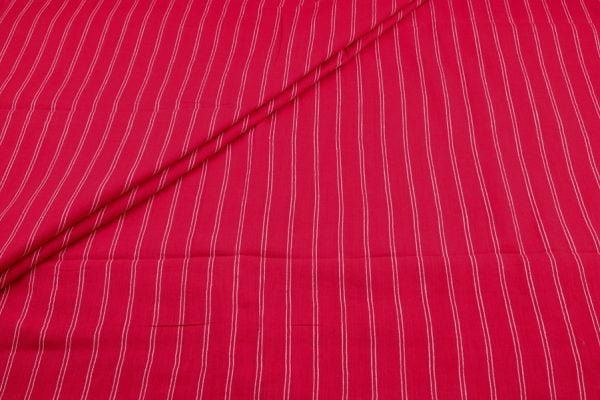 Pre-Cut 1.30m Bright Red Authentic HandLoom Woven Stripes Flowy Soft Cotton Fabric