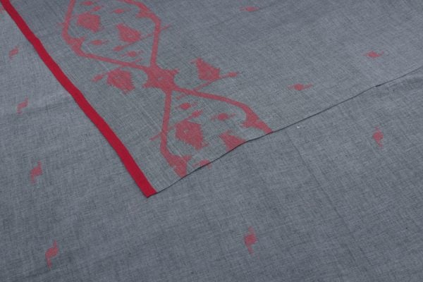 Natural Black Authentic HandLoom Intricate Woven Border Flowy Cotton Fabric