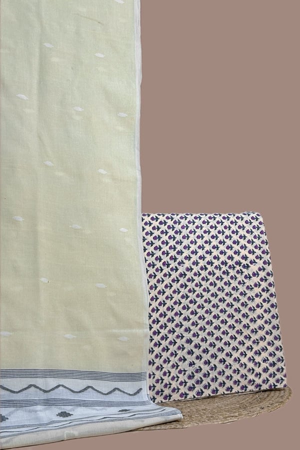 Yellow - 2pc Handloom Cotton Dupatta and Blockprinted Soft Cotton Top Set Yellow - 2pc Handloom Cotton Dupatta and Blockprinted Soft Cotton Top Set - Image 1