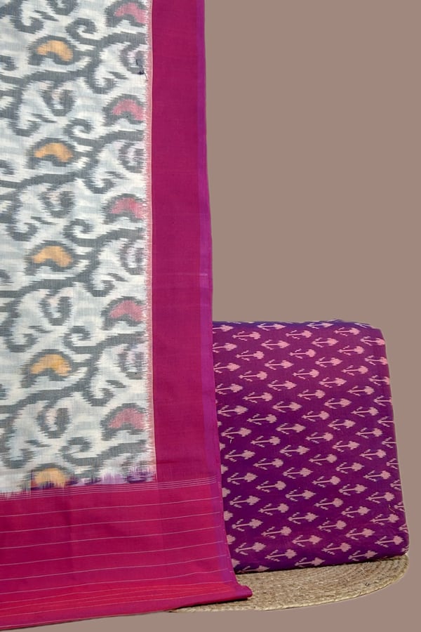 Pink - 2pc Ikkat Cotton Dupatta and Handloom Soft Ikkat Cotton Top Fabric Set Pink - 2pc Ikkat Cotton Dupatta and Handloom Soft Ikkat Cotton Top Fabric Set - Image 1