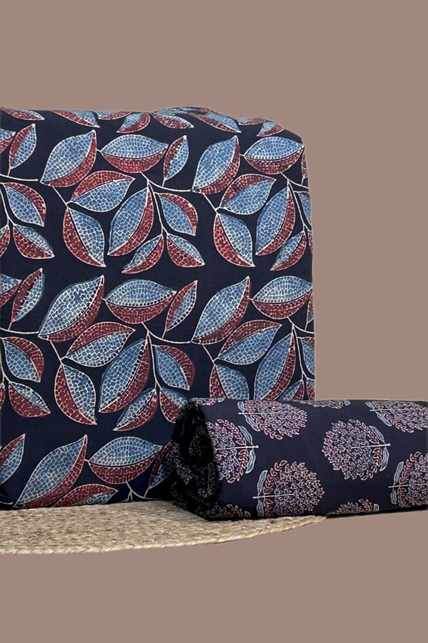 Black - 2pc Ajrakh HandCrafted Cotton Top and Bottom Cotton Fabric Set