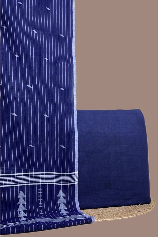 Blue - 2pc Handloom Cotton Dupatta and Handloom Soft Cotton Top Fabric Set Blue - 2pc Handloom Cotton Dupatta and Handloom Soft Cotton Top Fabric Set - Image 1