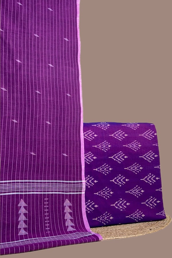 Purple - 2pc Handloom Cotton Dupatta and Handloom Ikkat Top Fabric Set Purple - 2pc Handloom Cotton Dupatta and Handloom Ikkat Top Fabric Set - Image 1