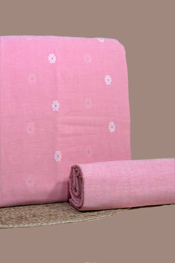 Pink - 2pc Handloom Woven Design Cotton Top and Handloom Soft Cotton Bottom Fabric Set Pink - 2pc Handloom Woven Design Cotton Top and Handloom Soft Cotton Bottom Fabric Set - Image 1