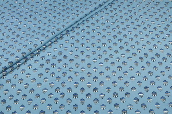 Pre-Cut 1.10m Blue-Neel Angan Buti Ajrakh Cotton Blockprint Fabric