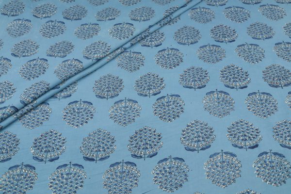 Blue - Neel Phool Bageecha Ajrakh Cotton Blockprint Fabric