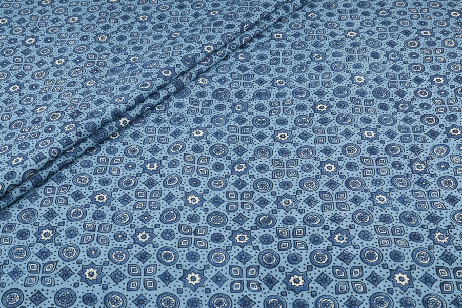 Blue - Neel Mehrab Jaal Ajrakh Cotton Blockprint Fabric Blue - Neel Mehrab Jaal Ajrakh Cotton Blockprint Fabric - Image 1