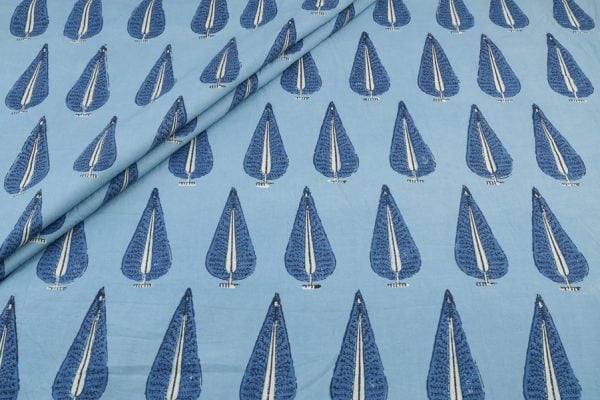 Blue - Neel Shahi Keri Ajrakh Cotton Blockprint Fabric