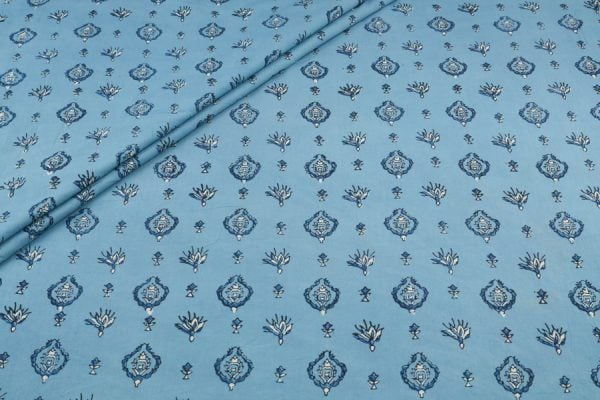 Pre-cut 2.20m Blue - Neel Butidar Classic Ajrakh Cotton Blockprint Fabric