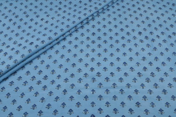 Pre-Cut 0.90m BLue- Neel Pankh Vriksha Ajrakh Cotton Blockprint Fabric