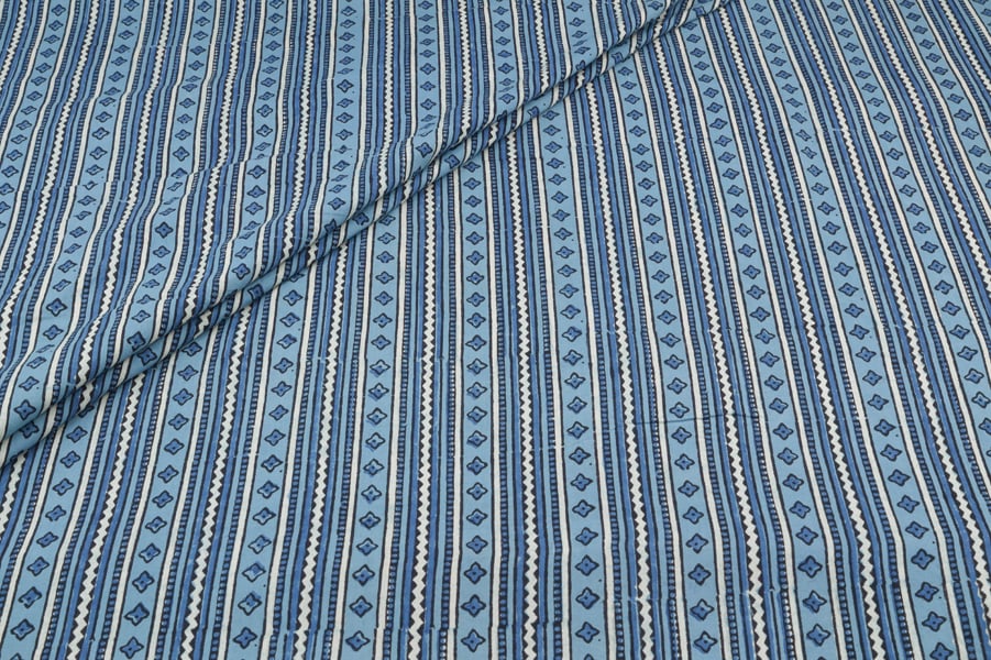 Blue - Neel Kamal Buti Ajrakh Cotton Blockprint Fabric Blue - Neel Kamal Buti Ajrakh Cotton Blockprint Fabric - Image 1