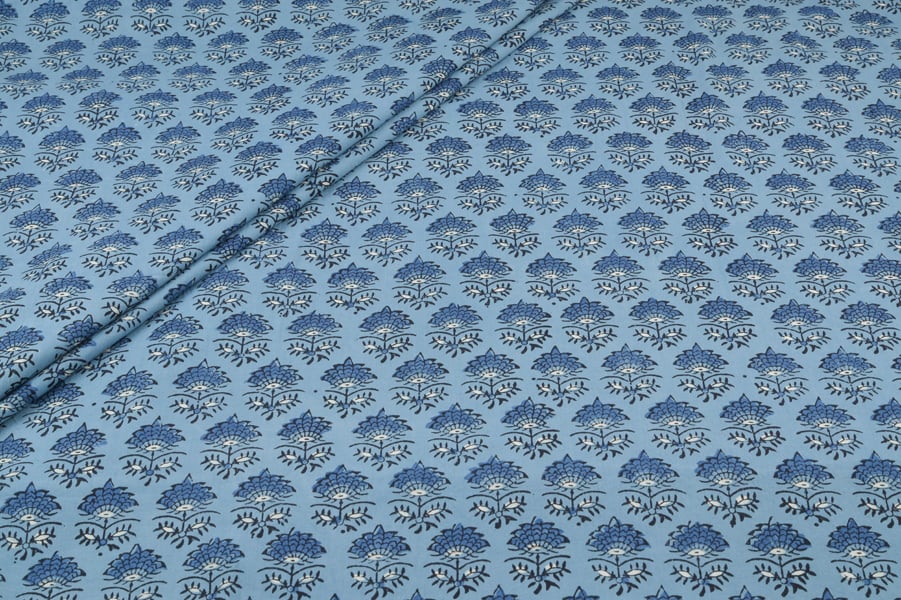 Blue - Neel Anguri Buti Ajrakh Cotton Blockprint Fabric Blue - Neel Anguri Buti Ajrakh Cotton Blockprint Fabric - Image 1