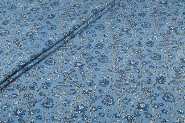 Pre-Cut 1.70m Blue - Neel Gulnaar Jaal Ajrakh Cotton Blockprint Fabric