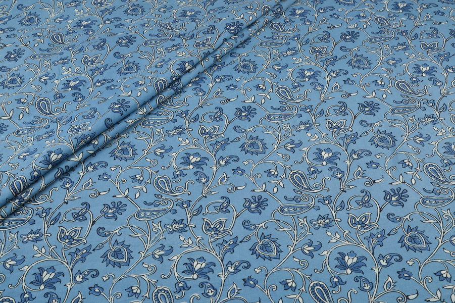 Blue - Neel Gulnaar Jaal Ajrakh Cotton Blockprint Fabric Blue - Neel Gulnaar Jaal Ajrakh Cotton Blockprint Fabric - Image 1