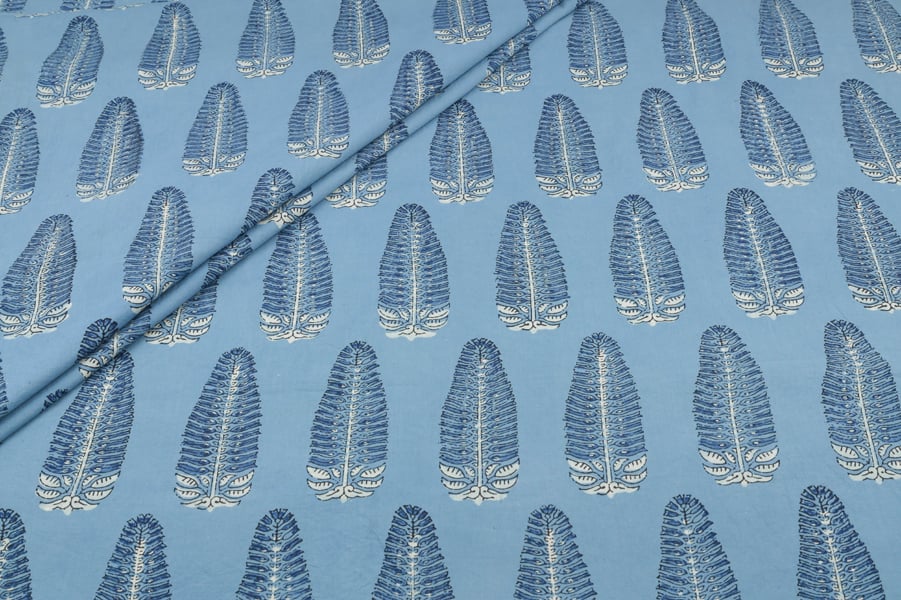 Blue - Neel Shahi Buta Ajrakh Cotton Blockprint Fabric Blue - Neel Shahi Buta Ajrakh Cotton Blockprint Fabric - Image 1