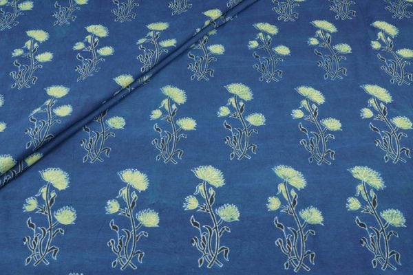 Blue - Indraneel Pankhuri Vriksha Ajrakh Cotton Blockprint Fabric