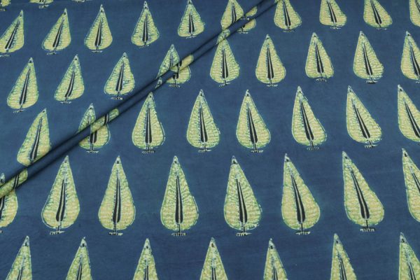 Blue - Indraneel Shahi Keri Ajrakh Cotton Blockprint Fabric