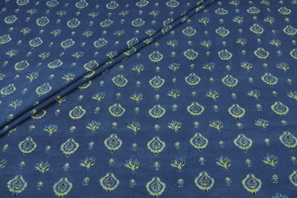 Blue - Raj Neel Rajvansh Buta Ajrakh Cotton Blockprint Fabric